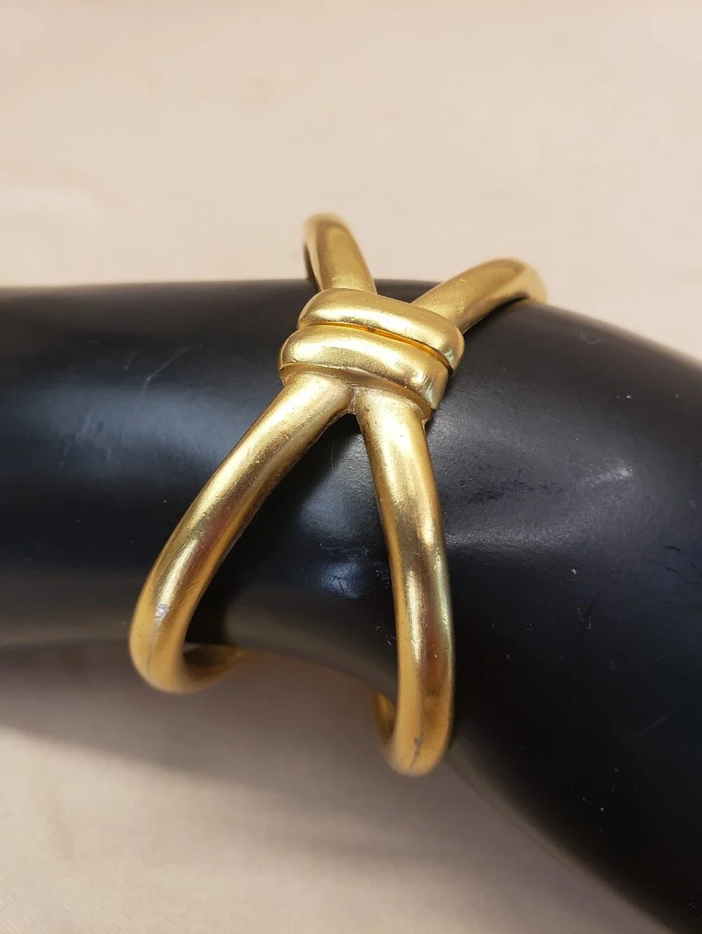 Vintage Crown Trifari Brushed Gold Tone X Criss Cross Clamper Bracelet